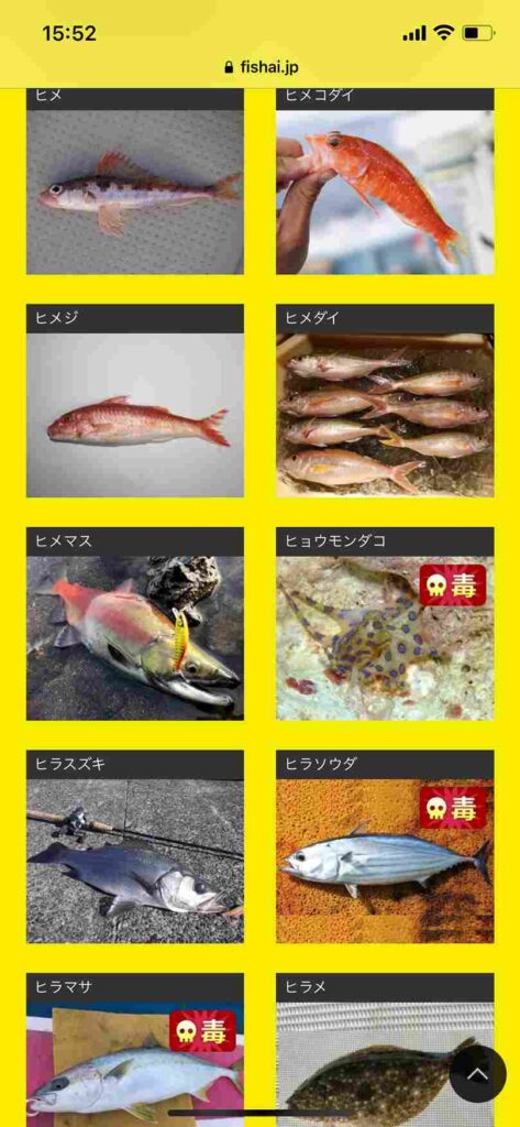 AI魚検索アプリ「フィッシュ」の毒表示の画像